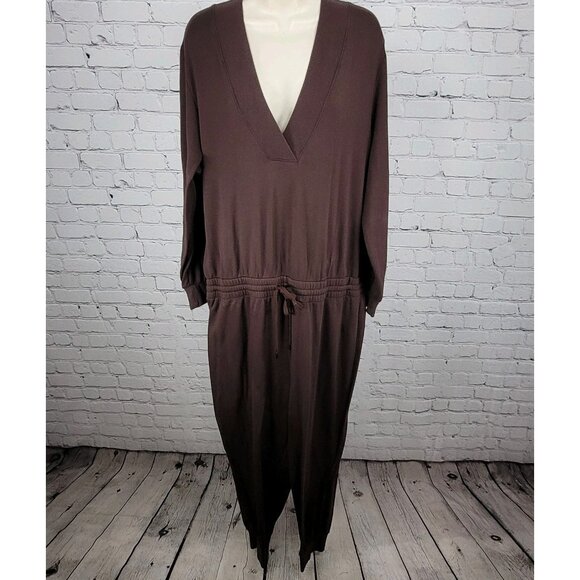 CALIA Brown Drawstring Soft Long Sleeve Jogger Sweatpants Jumpsuit Jumper Large - Picture 1 of 12